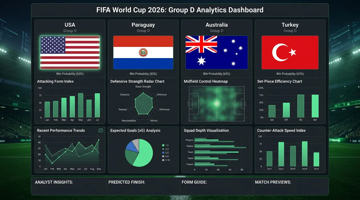 A 2026-os labdarúgó-világbajnokság D csoportjának csapatai: USA, Paraguay, Ausztrália és Törökország