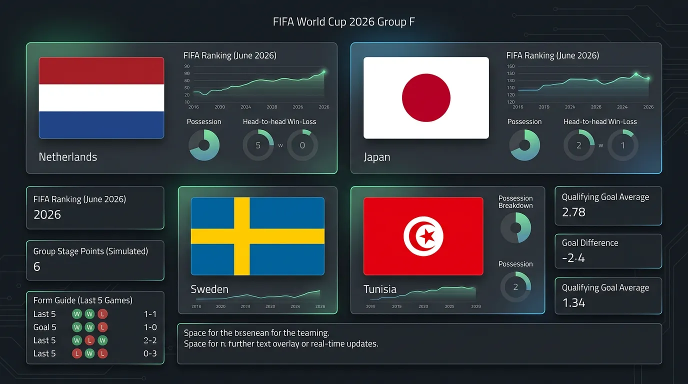 A 2026-os labdarúgó-világbajnokság F csoportjának csapatai: Hollandia, Japán, Svédország és Tunézia